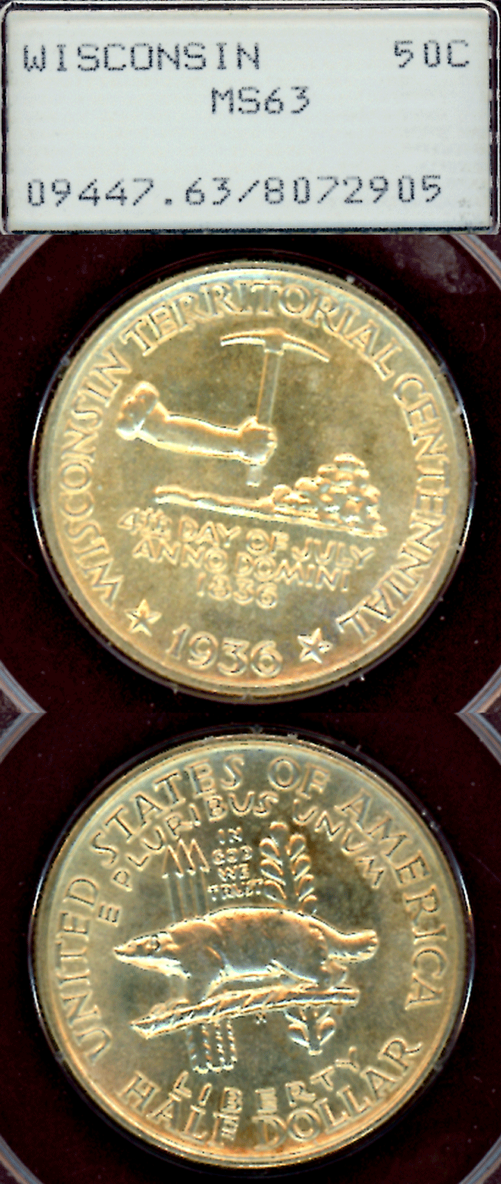 Wisconsin Commemorative 50c 1936 Wisconsin Commemorative half dollar PCGS MS 63