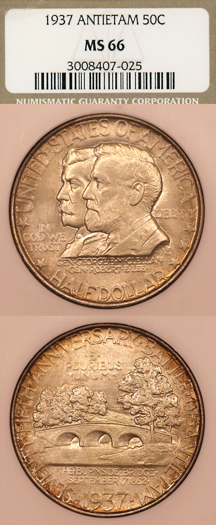 Classic US Commemoratve Siver Half Dollar 1937 Battle of Antietam Anniversary NGC MS 66