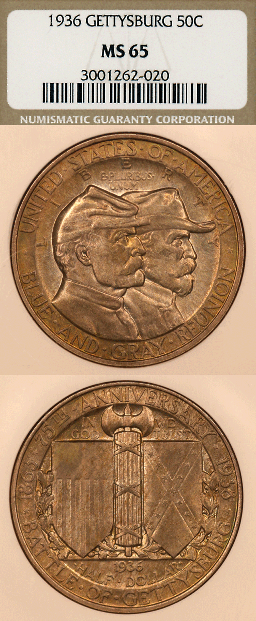 Classic US Commemoratve Siver Half Dollar 1936 Battle of Gettysburg NGC MS 65