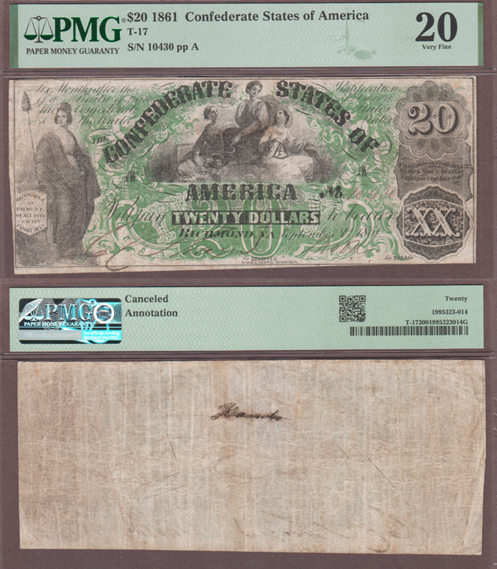 T-18 $20 T-18 $20 1861 PMG Very Fine 20