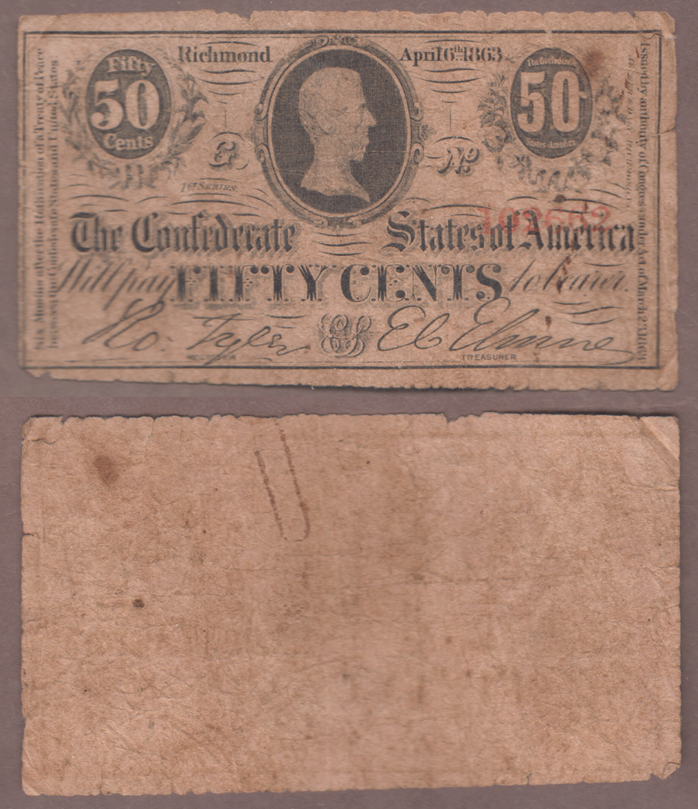 Confederate States of America Paper Money T-63 50 Cents 1863 Jefferson Davis