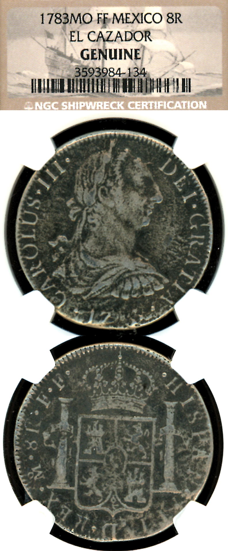 "El Cazador" Shipwreck 1783 8 Real "El Cazador" NGC Genuine
