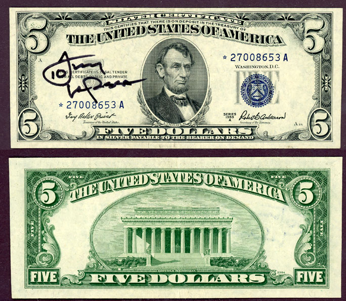 1953-A $5 1953-A $5 "STAR" FR-1656* Tony La Russa Autograph