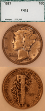 Mercury Dime 1921 10c PCI fine 15