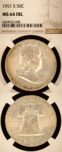 1951-S 50c NGC MS 64 FBL