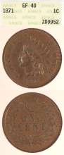 1871 1c ANACS EF 40