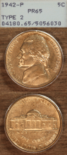 US Jefferson Nickel 1942 5 Cent PROOF Type-2 Silver PCGS PR 65