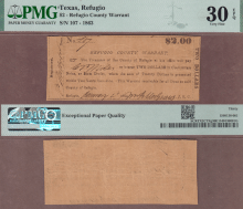 $2.00 Refugio County 1863 Warrant Texas Refugio $2.00 Refugio County 1863 PMG VF 30 EPQ