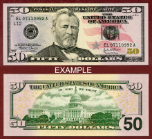 US Small Size Federal Reserve Note 2004 - $50 FR-2128-L