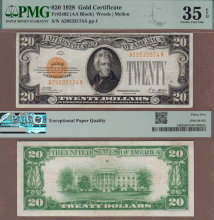 1928 - $20 FR-2402 PMG Very Fine 35 US Gold Certificate 