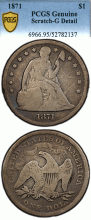 1871 $ "With Motto" Seated Liberty Dollar PCGS Good