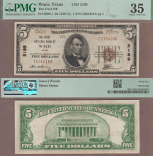1929 $5.00 Type 1 FR-1800-1 Waco Texas Charter 2189 PMG VF 35