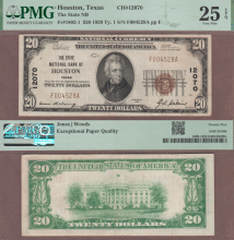 US Small Size National Bank Note 1929 $20.00 Type 1 FR-1802-1 "Houston Texas" Charter 12070 PMG VF 25