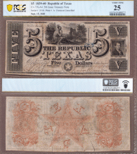 Republic of Texas - $5.00 A4