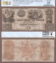 Republic of Texas - $50.00 A7 PCGS Very Fine 25
