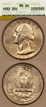 1932 25c ANACS Mint State 64