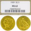 1909 $2.50 Indian US quarter eagle goold coin NGC MS-62