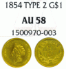 1854 Type II $1.00 US one dollar gold coin NGC AU 58